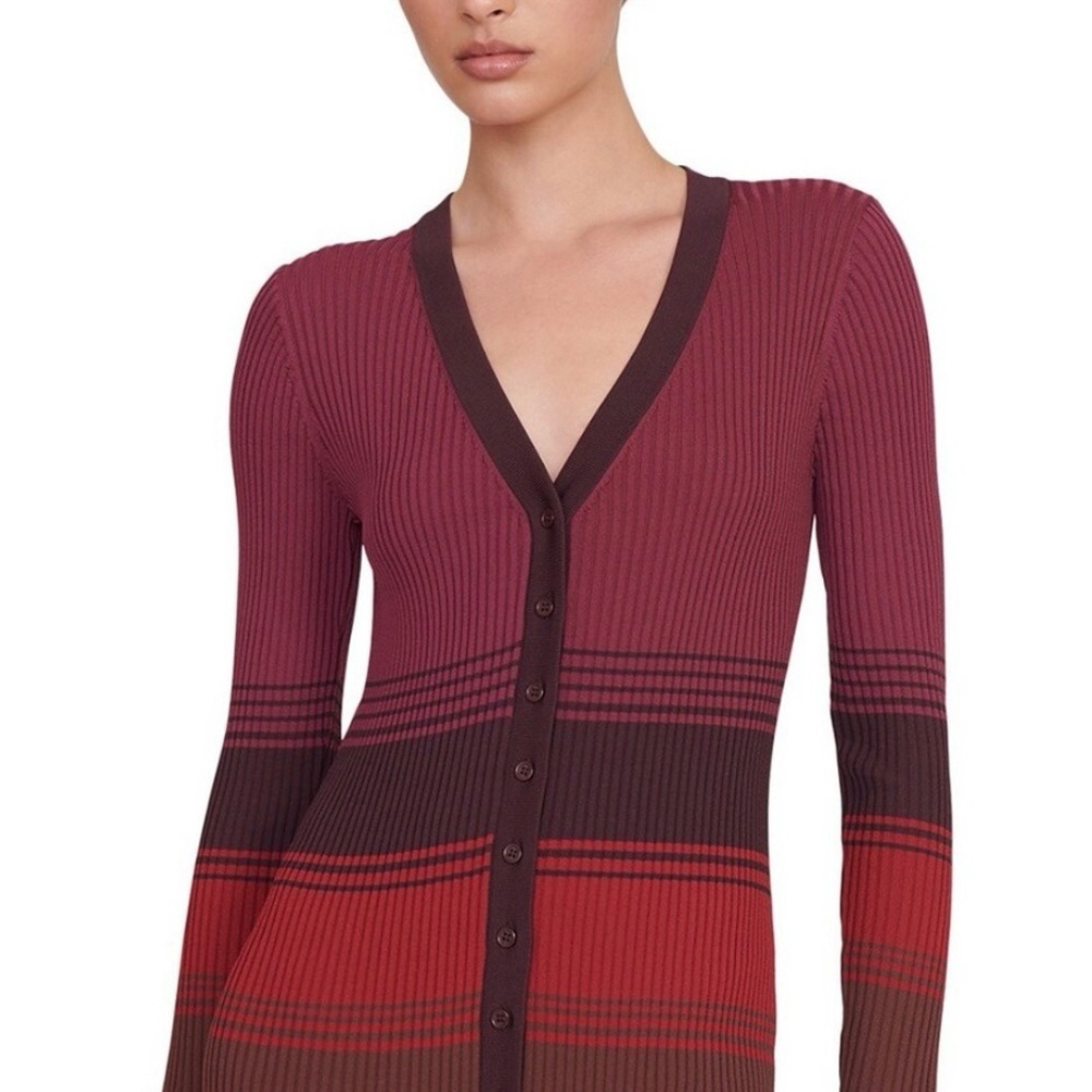 Staud Cargo Ribbed Stripped V-Neck Button-Up Red Sweater Cardigan size XS